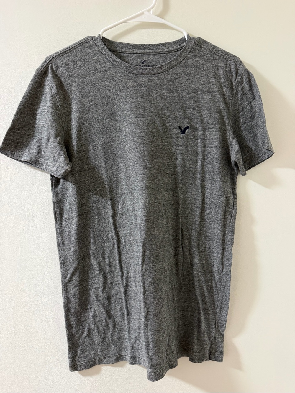 American Eagle Outfitters Gray Crewneck T‑Shirt with Navy Logo
